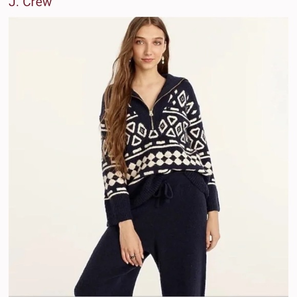SALE!Jcrew Relaxed Half Zip Sweater Geometric Knit - Picture 3 of 8